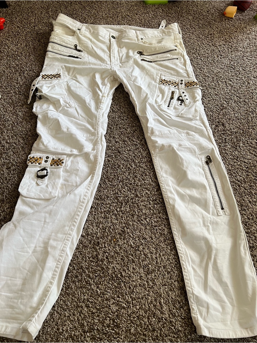 Men's Robin’s Jean Bouchard’s White Zip & Stud Cargo Pants